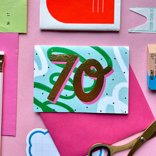 70th Birthday Card | Abstract birthday card | 70th birthday Gold Foil Milestone