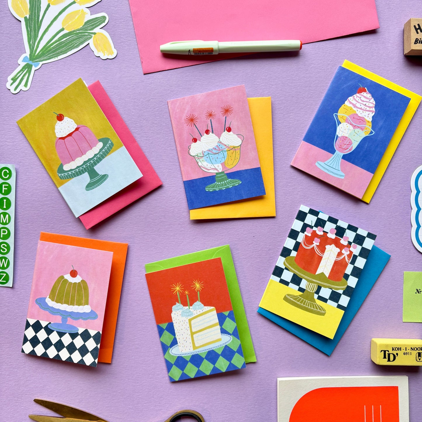 Mini Pink Jelly Cake Birthday Card | Retro Jelly Cake Card | Mini Colourful Birthday Card