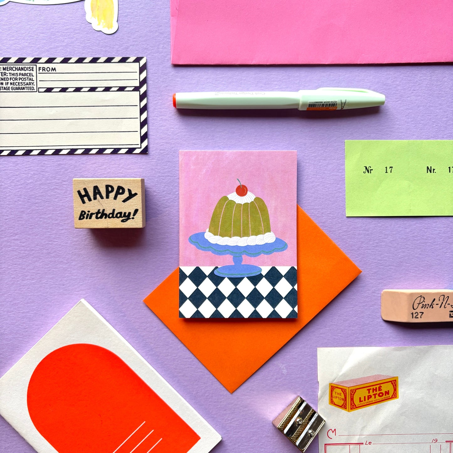 Mini Green Jelly Cake Birthday Card | Retro Jelly Cake Card | Mini Colourful Birthday Cake Card