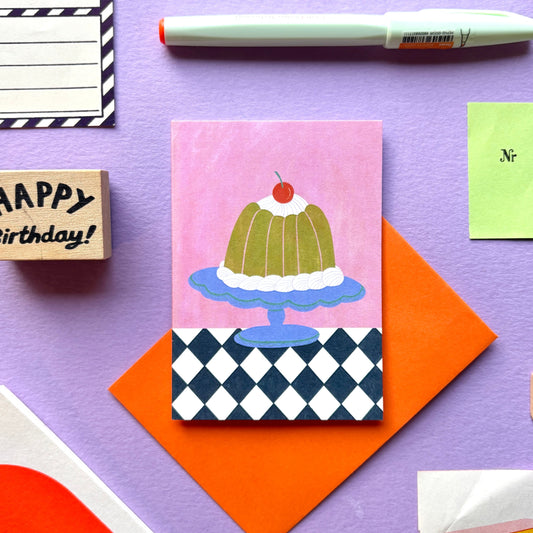 Mini Green Jelly Cake Birthday Card | Retro Jelly Cake Card | Mini Colourful Birthday Cake Card