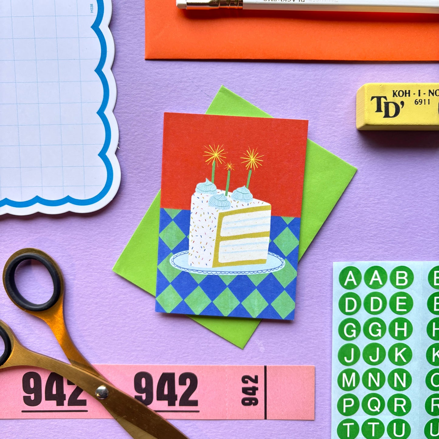 Mini Cake Slice Birthday Card | Retro Birthday Cake Birthday Card | Mini Colourful Birthday Card