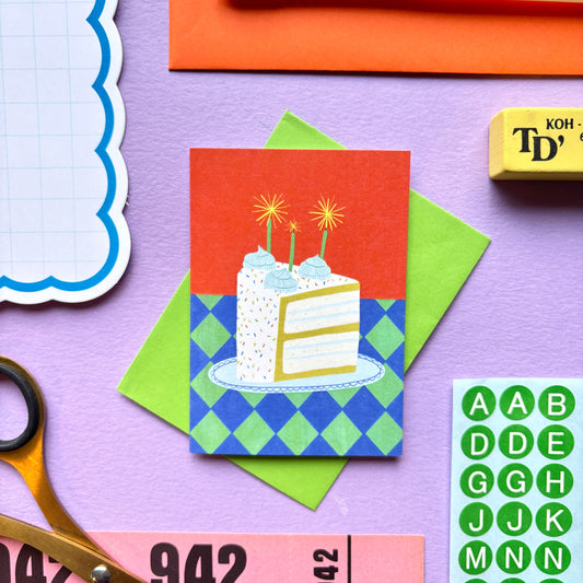 Mini Cake Slice Birthday Card | Retro Birthday Cake Birthday Card | Mini Colourful Birthday Card