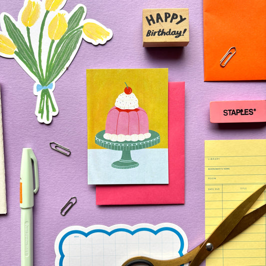 Mini Pink Jelly Cake Birthday Card | Retro Jelly Cake Card | Mini Colourful Birthday Card