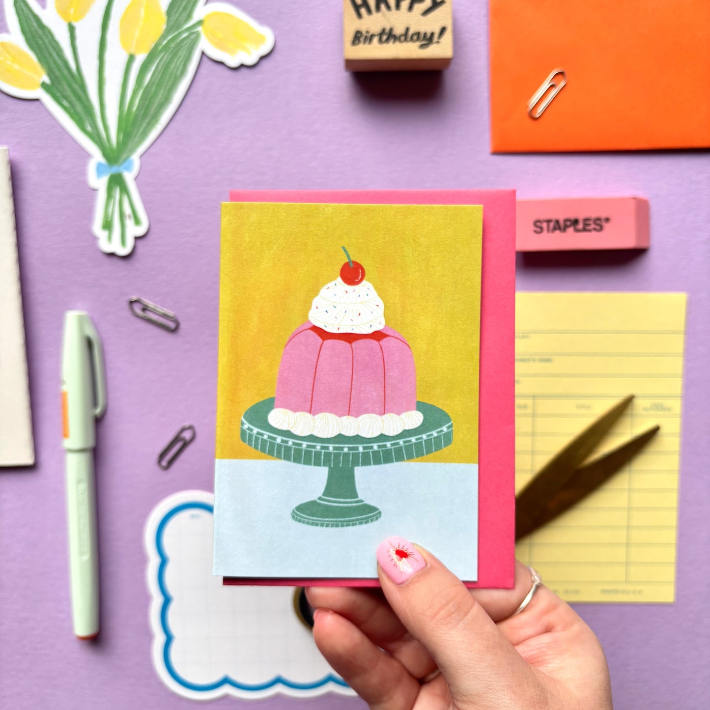 Mini Pink Jelly Cake Birthday Card | Retro Jelly Cake Card | Mini Colourful Birthday Card