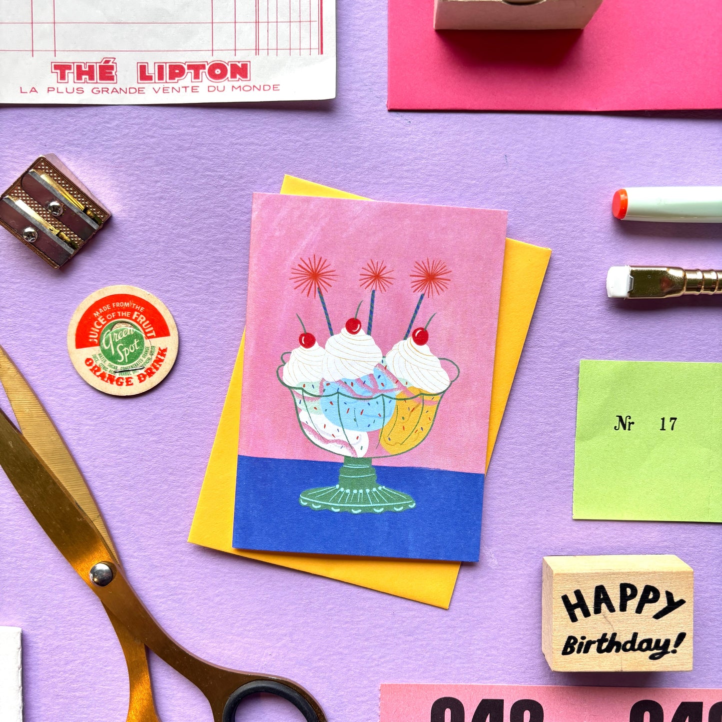 Mini Ice cream Sundae Bowl Birthday Card | Retro Ice cream Sundae Birthday Card | Mini Colourful Birthday Card