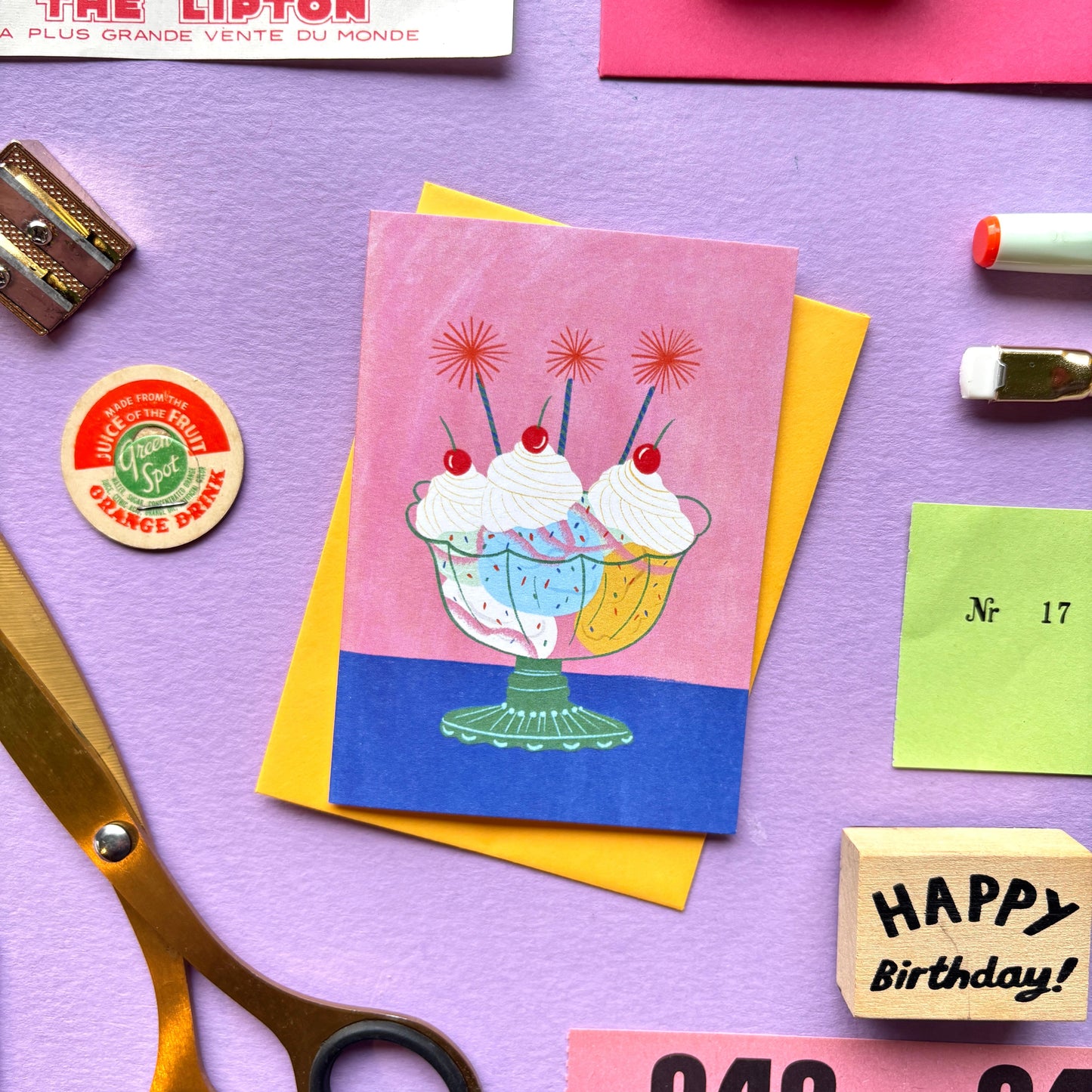 Mini Ice cream Sundae Bowl Birthday Card | Retro Ice cream Sundae Birthday Card | Mini Colourful Birthday Card