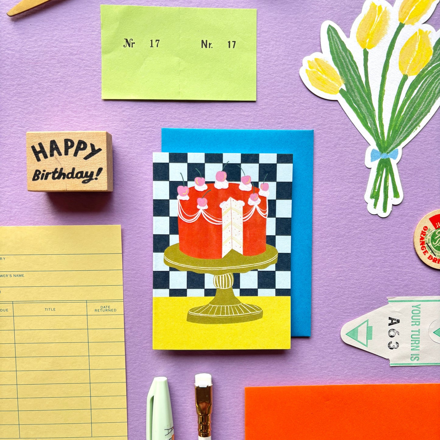 Mini Vintage Layered Cake Birthday Card | Retro Birthday Cake Card | Mini Colourful Birthday Cake Card