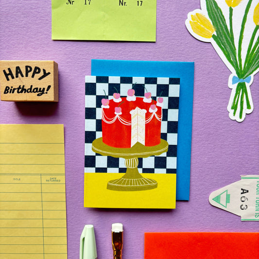 Mini Vintage Layered Cake Birthday Card | Retro Birthday Cake Card | Mini Colourful Birthday Cake Card