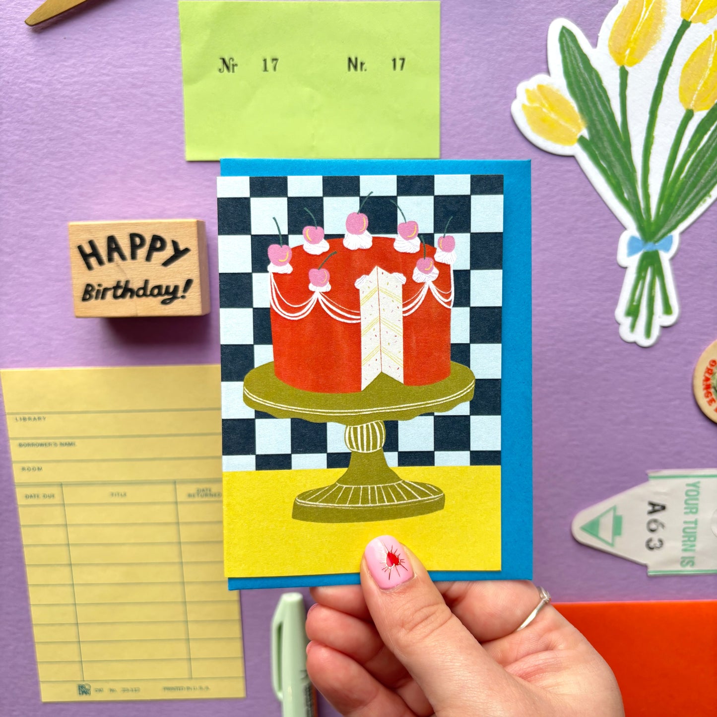 Mini Vintage Layered Cake Birthday Card | Retro Birthday Cake Card | Mini Colourful Birthday Cake Card