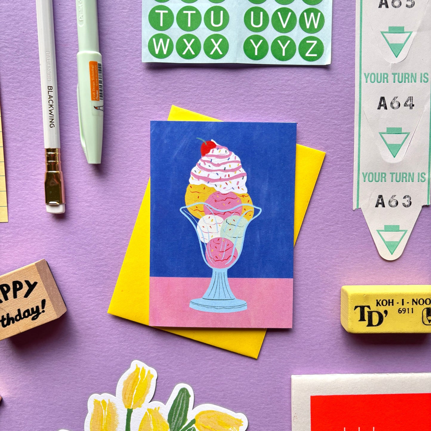 Mini Vintage Ice cream Sundae Birthday Card | Retro Ice cream Sundae Birthday Card | Mini Colourful Birthday Card