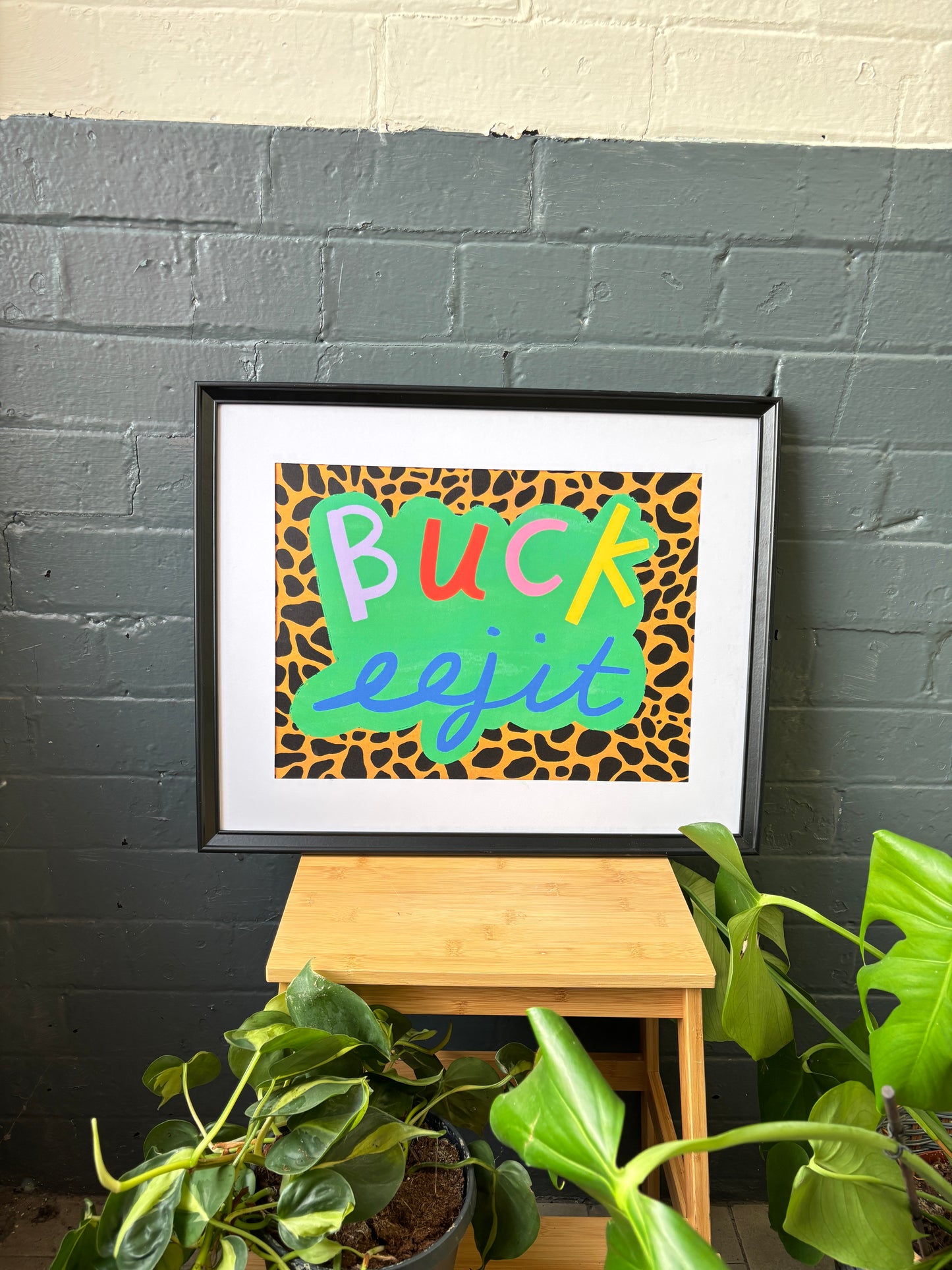 Buck Eejit cheetah pattern typography art print | Belfast Slang | Northern Irish Slang | Colourful Northern Irish art print | Buck Eejit art