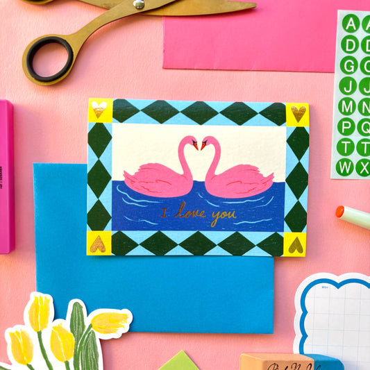 Romantic Swans “I Love You” Valentines Greeting Card | Swans In Love | Cute Valentines Day Card
