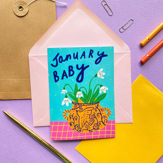 January New Baby Birth Month Greetings Card