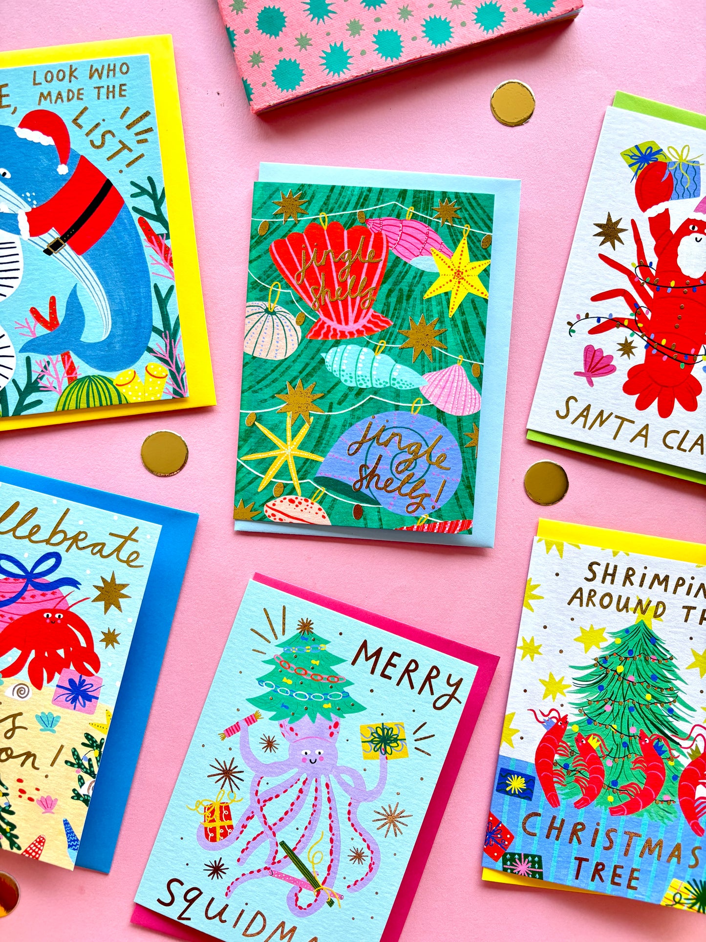 Merry Squidmas Christmas Card | Funny Ocean Christmas Card | Squid Wearing Christmas Tree Hat | Nautical Holiday Card for Sea Lovers | Cute Marine Xmas Card