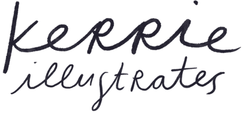 Hand-written text saying Kerrie Illustrates
