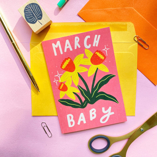 March New Baby Birth Month Greetings Card