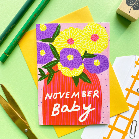 November New Baby Birth Month Greetings Card