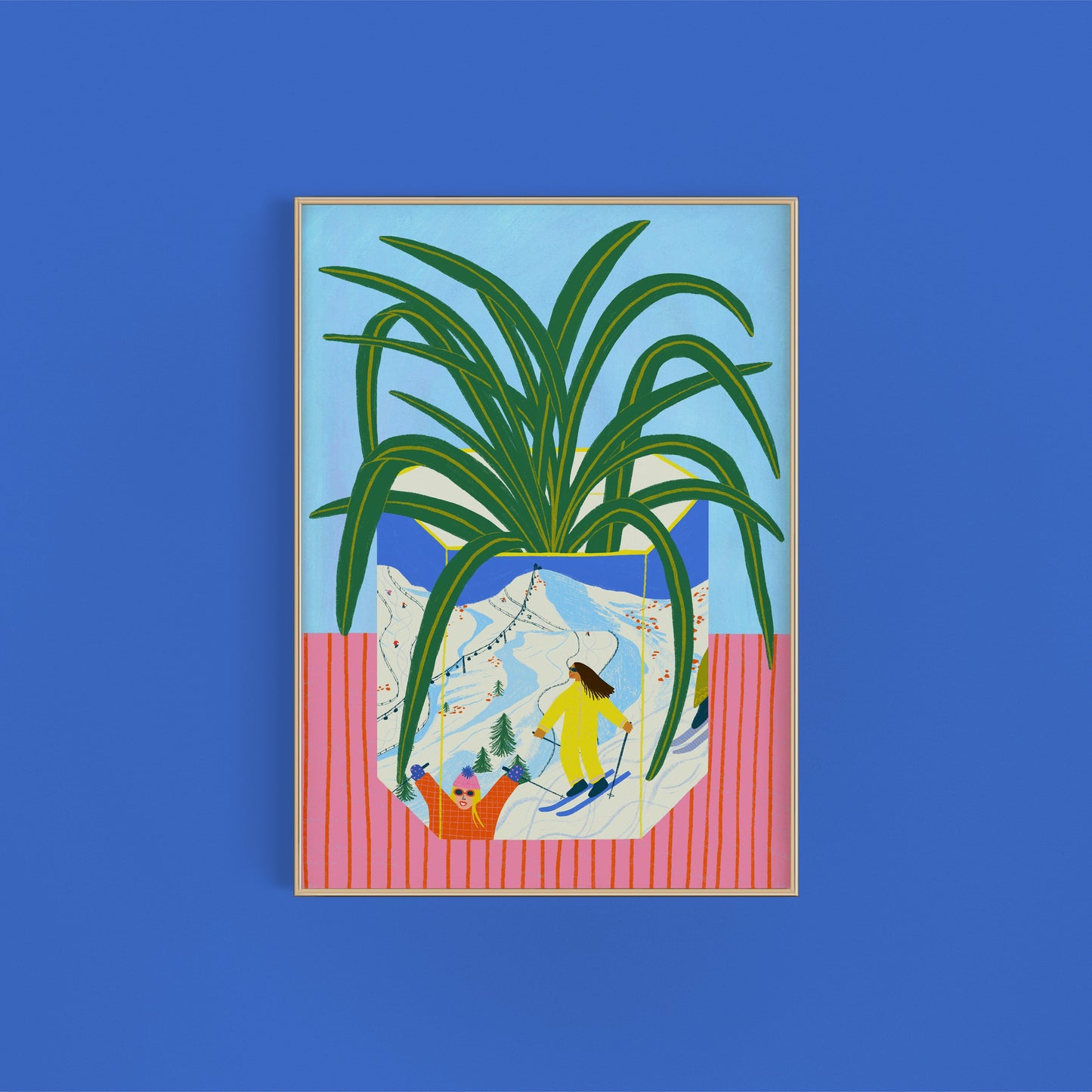 Spider plant in Skiing Mountain Vase | Skiing Wall Art | House Plant in Vase Print | Living Room Decor | Colourful Wall Art