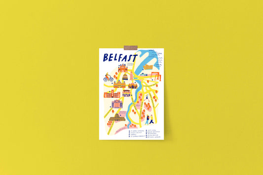 Belfast City Illustrated Map Art Print