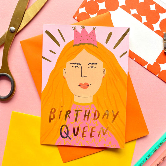 Birthday Queen Gold Foil Greetings Card