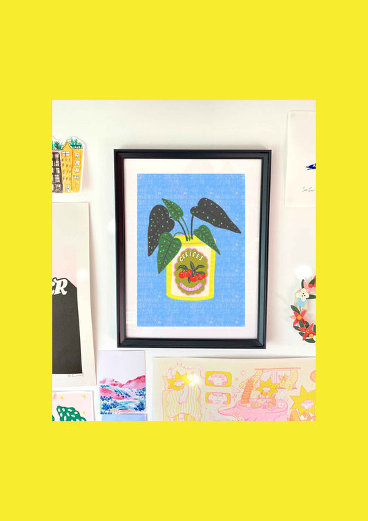 Alocasia House Plant & Vintage Cherries Can Art Print