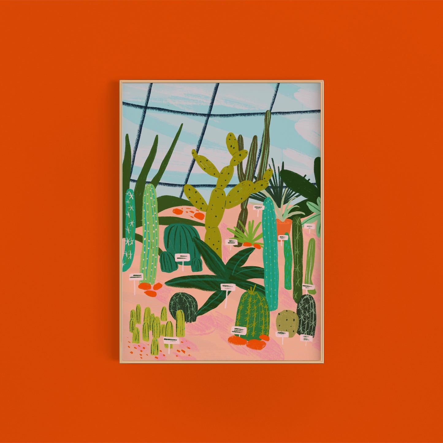 Palm House with Cacti Colourful Art Print