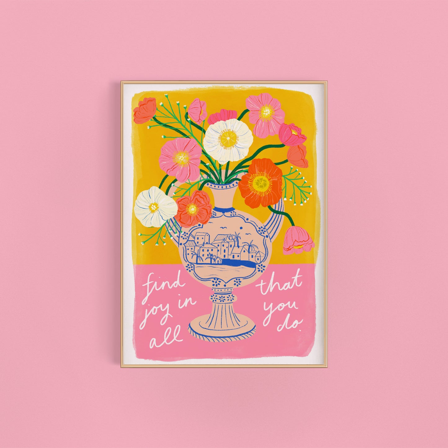Find joy flowers in antique vase art print | Floral wall art | Maximalist Art Print | Colourful Home Decor | Floral Home Art