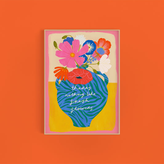 Fresh flowers zebra vase art print | Colourful floral art | Maximalist Art Print | Colourful Home Decor | Floral Home Art