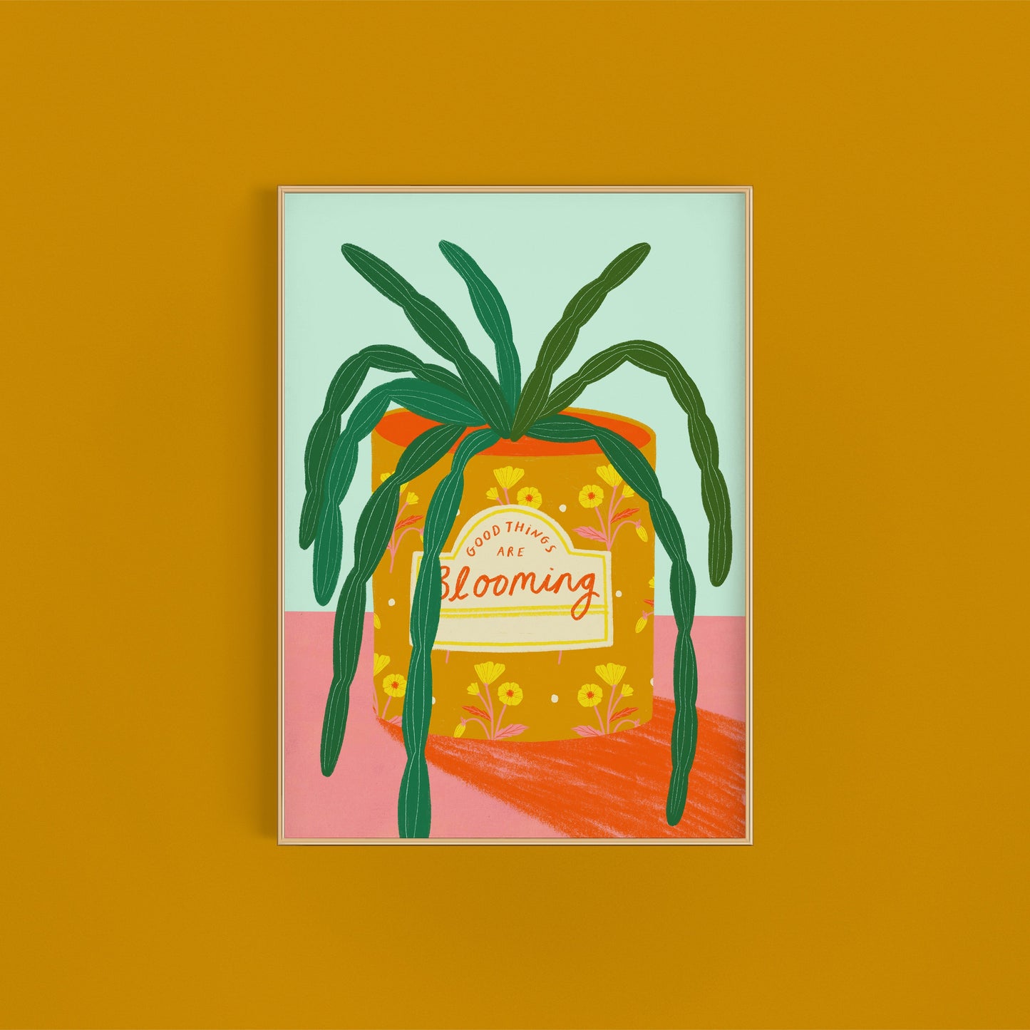 Good Things are Blooming Cacti Art Print | Colourful Houseplant Wall Art with Positive Quote | Modern Home Decor for Bedroom, Living Room, Office