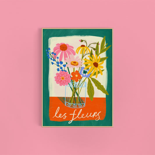 Les Fleurs Art Print | Floral vase art print | Floral Art Print | Maximalist Art Print | Colourful Home Decor | Floral Home Art