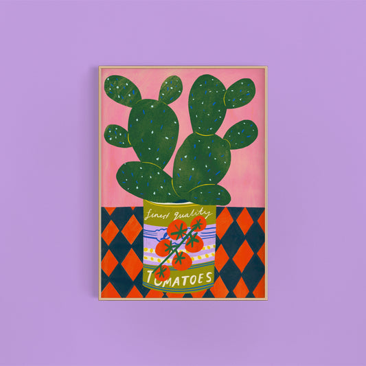 Cactus in a tomato tin art print | House plant art print